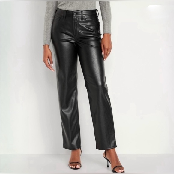 NWT Old Navy High Rise OG Loose Black Faux Leather Pants - Size 16 - Picture 2 of 11